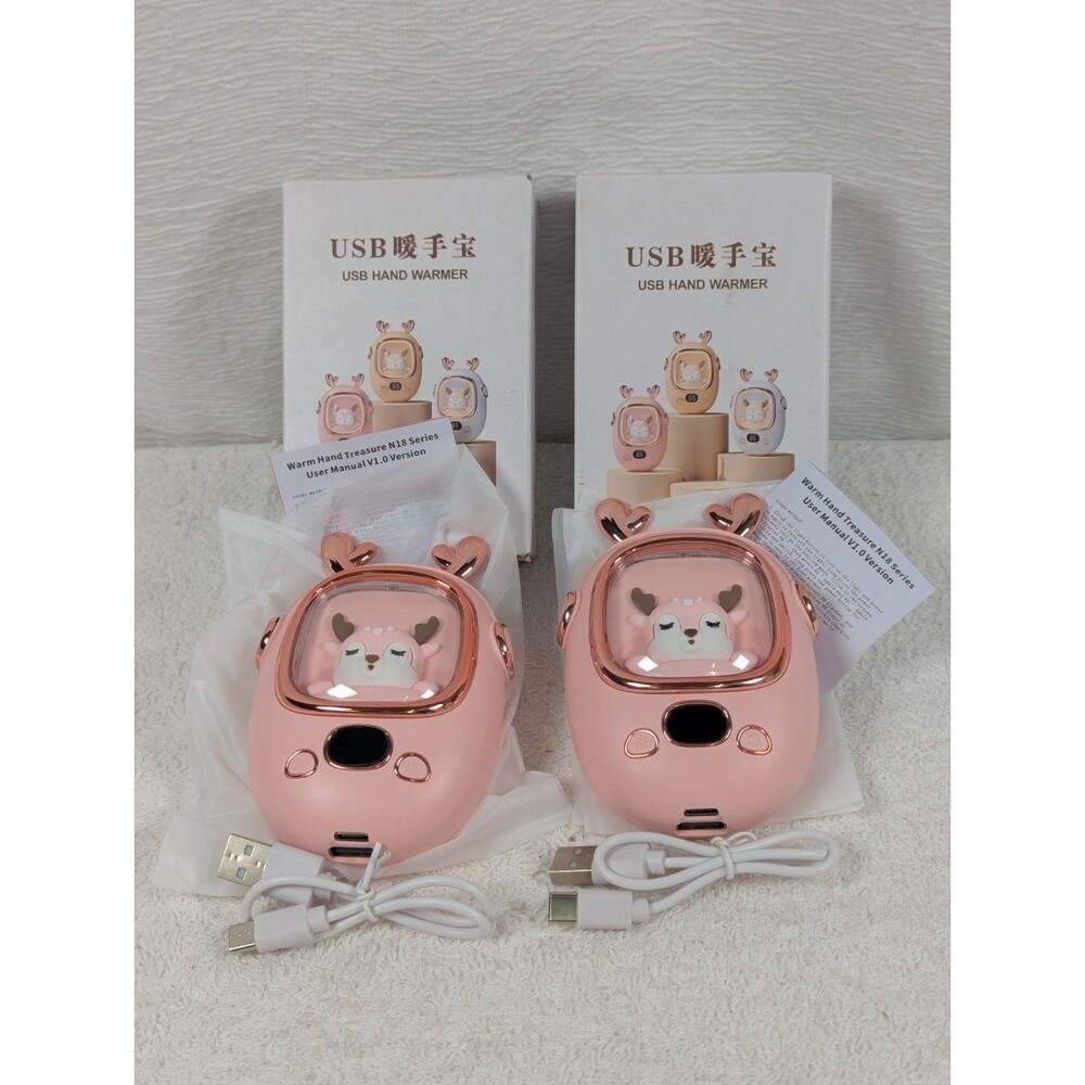 Deer Hand Warmer - USB Rechargeable - Portable Pocket Heater Lights up - 2 Pack